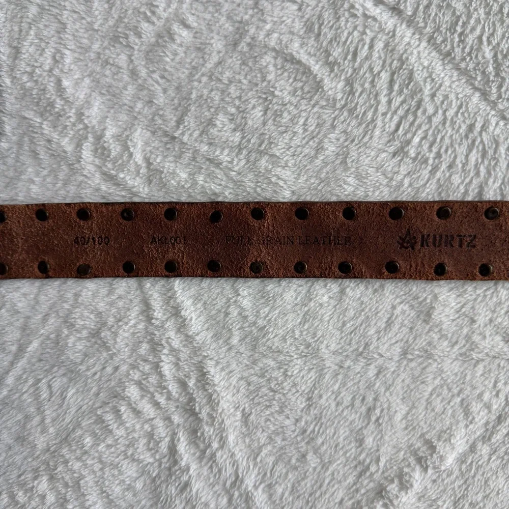 A.Kurtz‎ Full Grain Leather Belt Embossed Trophy Buckle Mens Brown Size 40